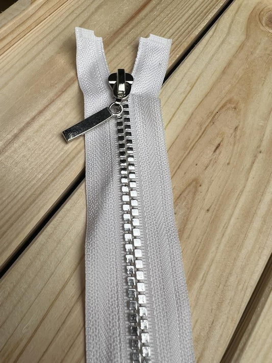 Reisverschluss 50cm Weiß Silber Zähne